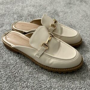 Sincerely Jules Cream Mules with Gold Accents